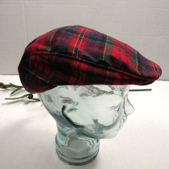 Vintage Pendleton Red Plaid Wool Newsboy Cabbie Cap Hat L - Picture 1 of 4